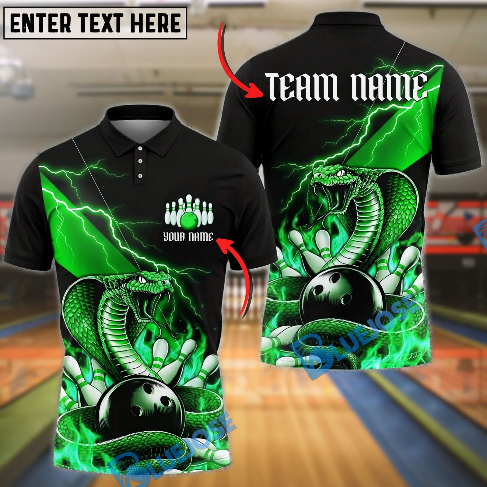 BlueJose Bowling And Pins Snake Cobra Fire Strike Aggressive Graphic Customized Name, Team Name 3D Shirt (4 Colors)