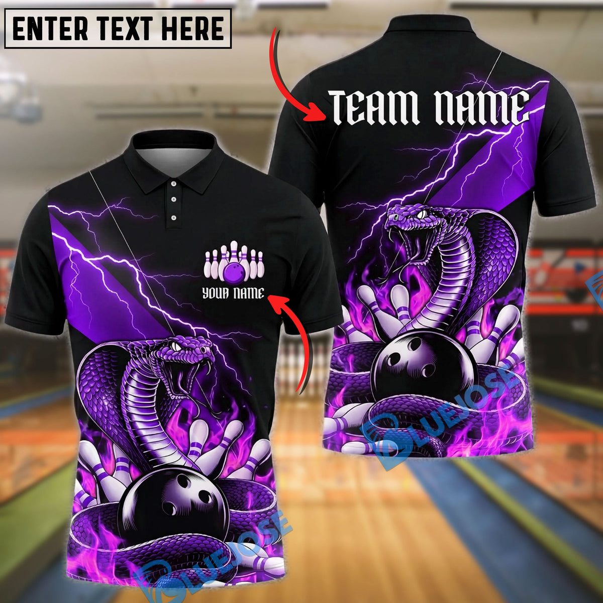 BlueJose Bowling And Pins Snake Cobra Fire Strike Aggressive Graphic Customized Name, Team Name 3D Shirt (4 Colors)