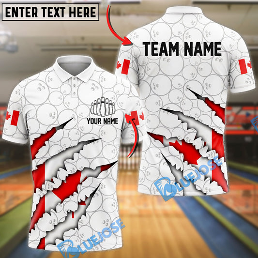 BlueJose Bowling And Pins Canadian Flags Ripped Claw Patriotic Design Customized Name, Team Name 3D Shirt