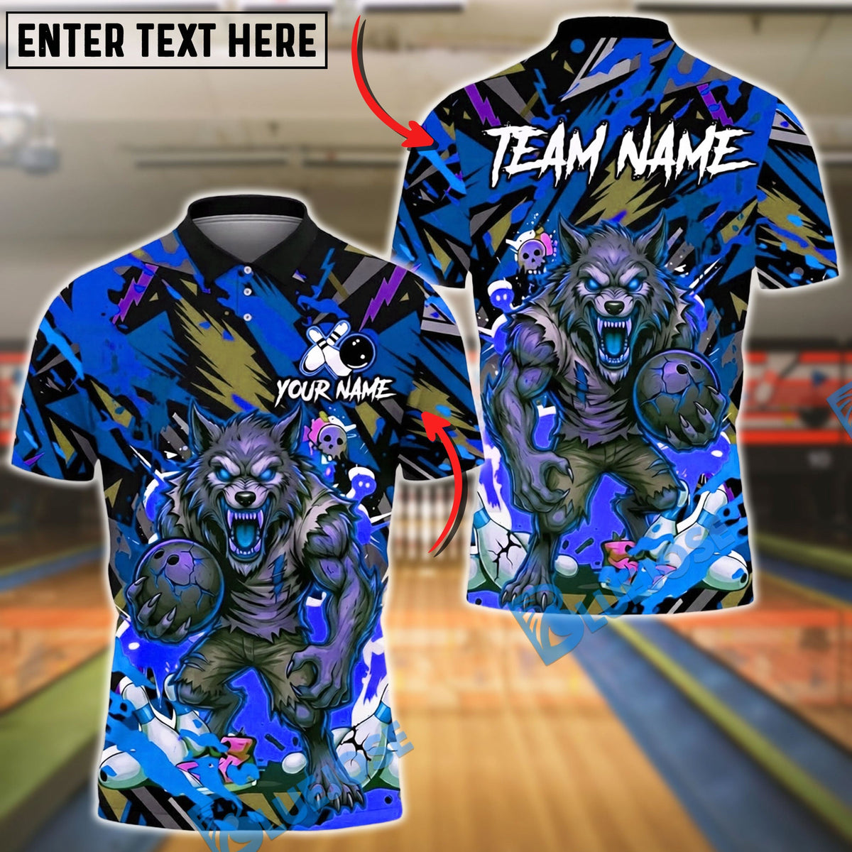 BlueJose Bowling And Pins Angry Wolf Strike Ball Graffiti Street Style Graphic Customized Name, Team Name 3D Shirt (4 Colors)