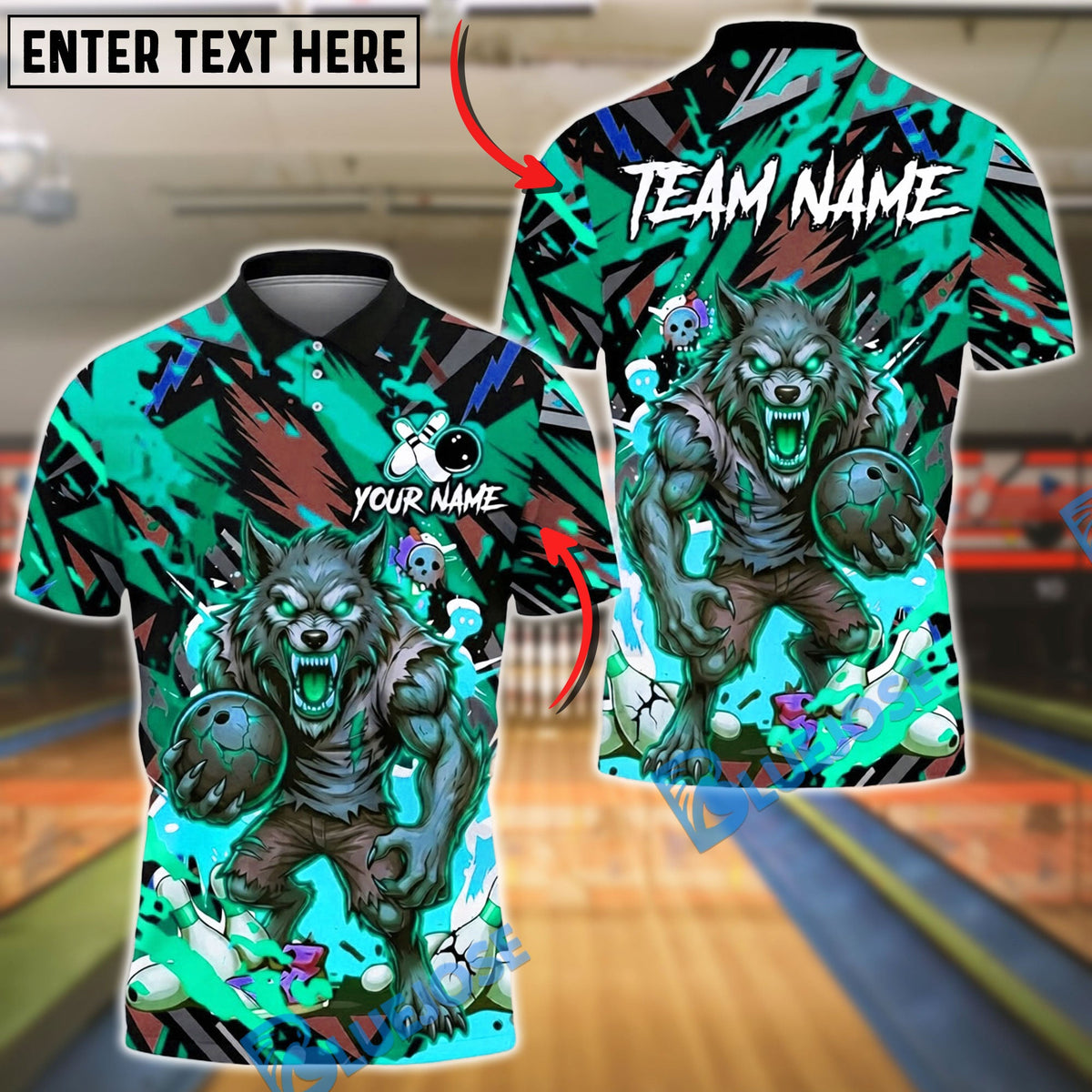 BlueJose Bowling And Pins Angry Wolf Strike Ball Graffiti Street Style Graphic Customized Name, Team Name 3D Shirt (4 Colors)