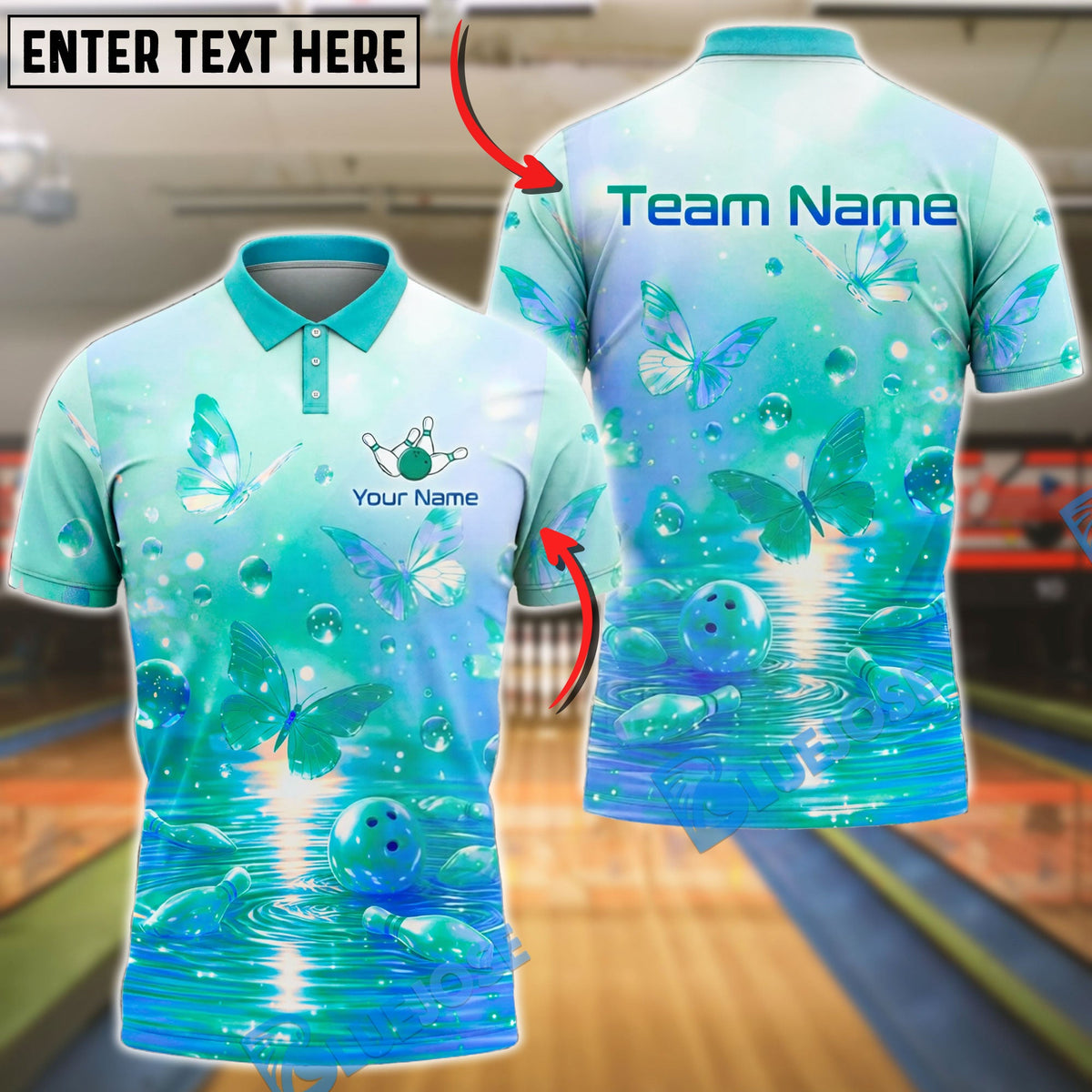 BlueJose Bowling And Pins Butterfly Dream Pastel Fantasy Glow Design Customized Name, Team Name 3D Shirt (4 Colors)