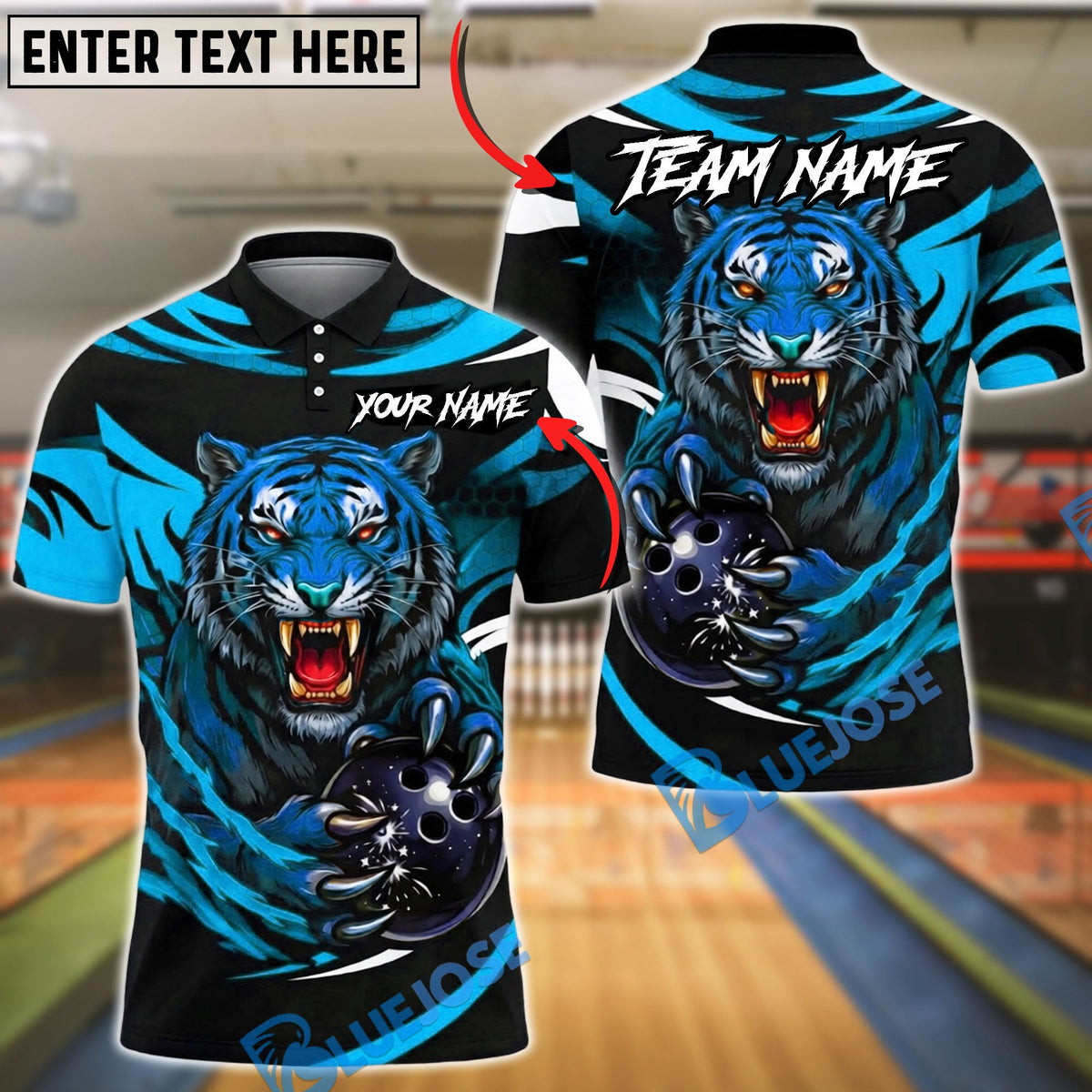 BlueJose Bowling And Pins Fierce Tiger Strike Ball Power Claw Graphic Customized Name, Team Name 3D Shirt (6 Colors)
