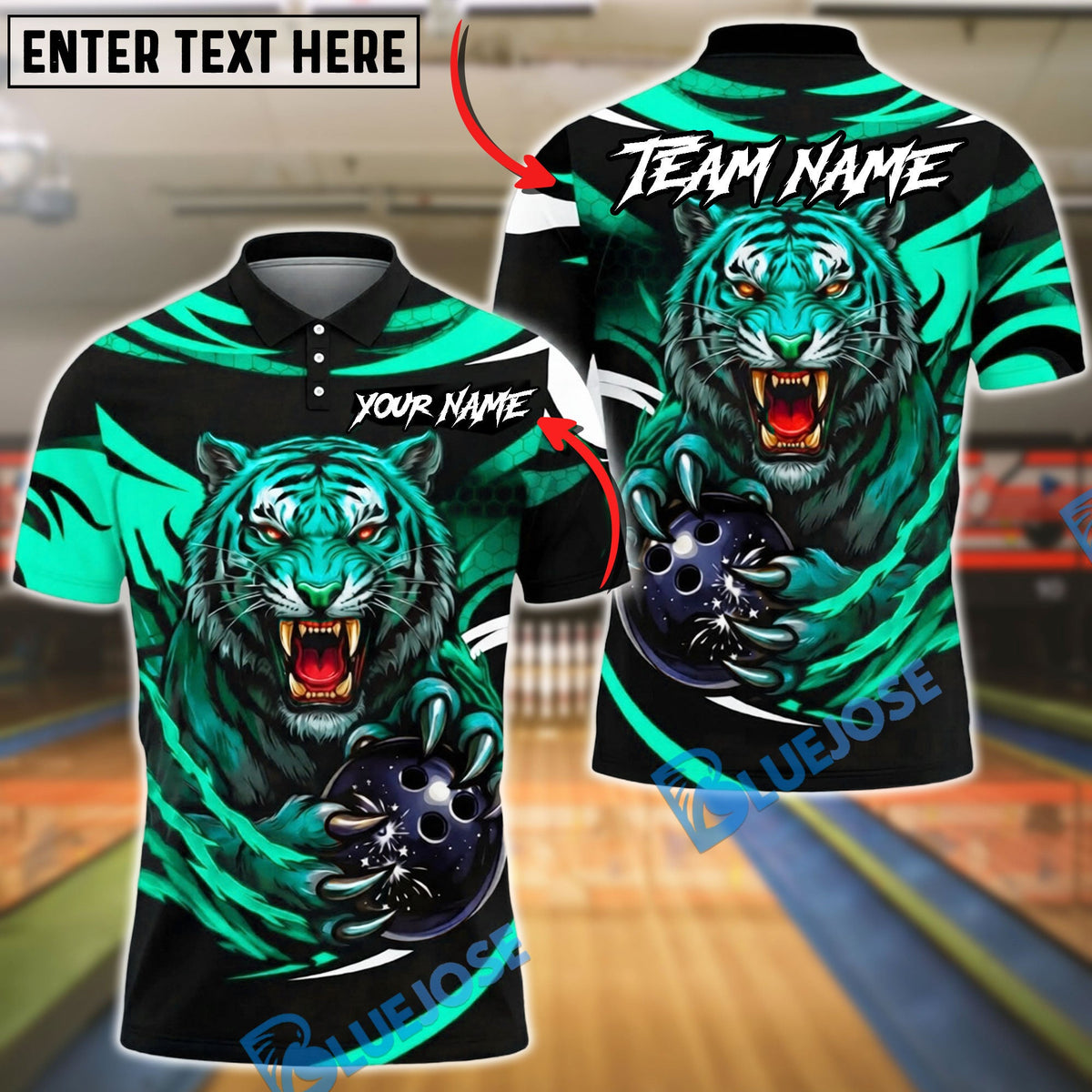 BlueJose Bowling And Pins Fierce Tiger Strike Ball Power Claw Graphic Customized Name, Team Name 3D Shirt (6 Colors)