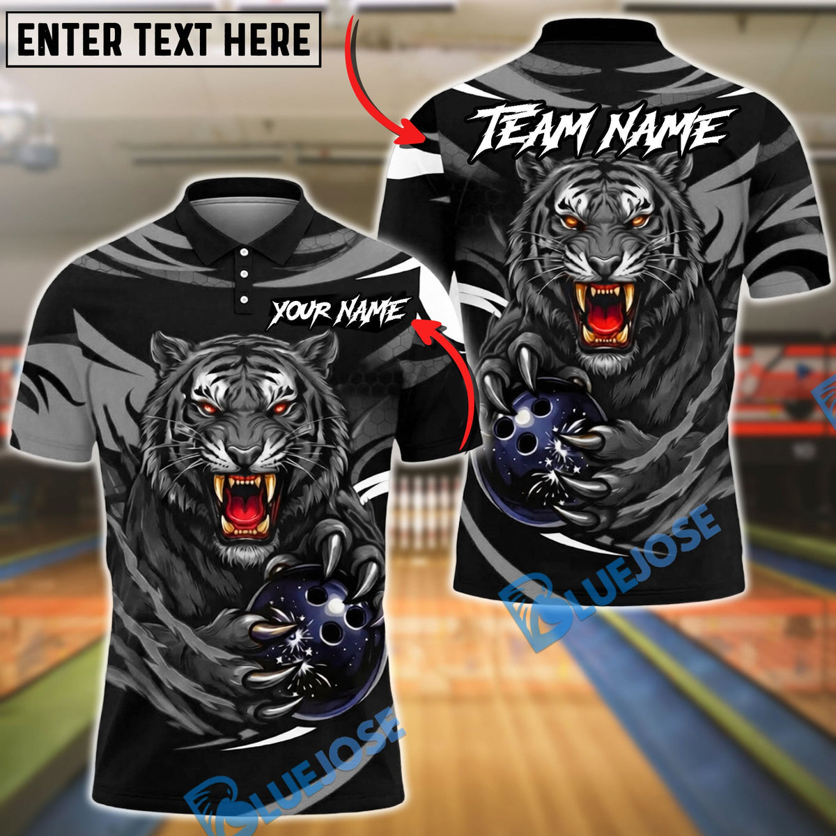BlueJose Bowling And Pins Fierce Tiger Strike Ball Power Claw Graphic Customized Name, Team Name 3D Shirt (6 Colors)