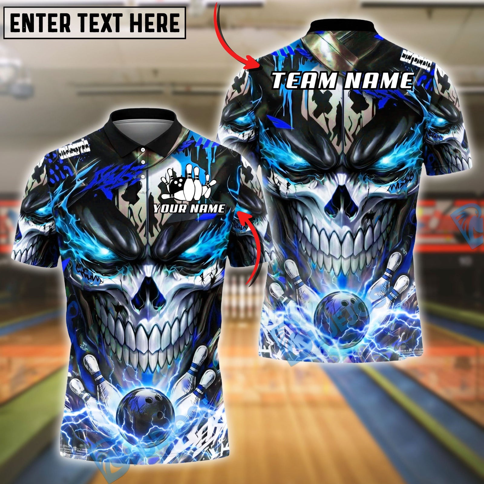 BlueJose Bowling And Pins Neon Skull Electric Energy Bowling Ball Dark Graphic Customized Name, Team Name 3D Shirt (4 Colors)