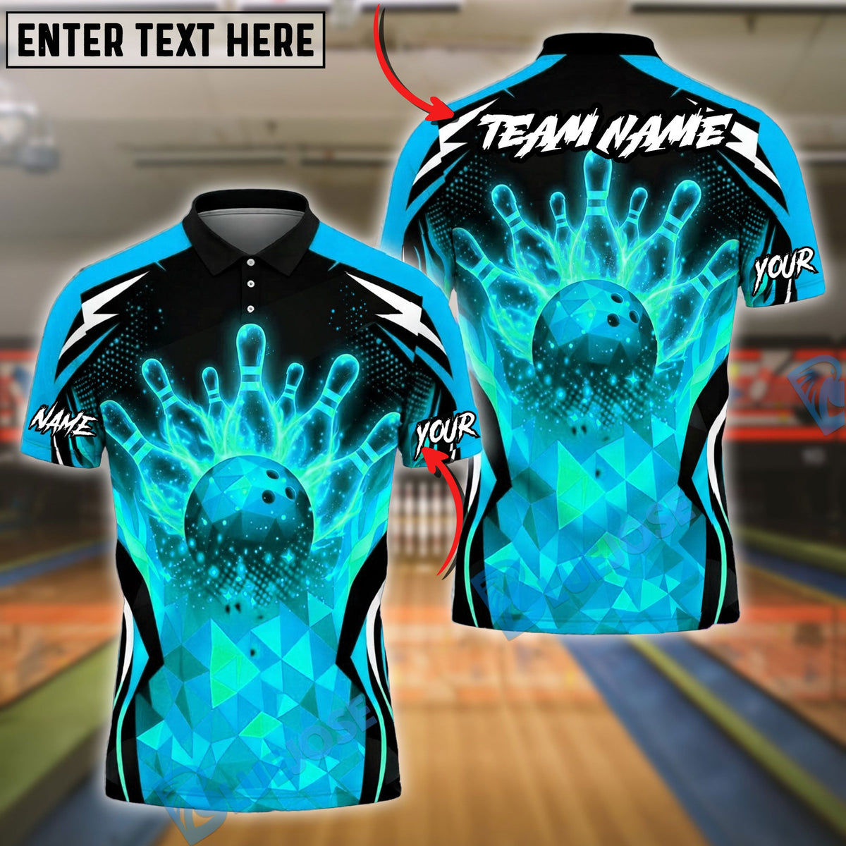 BlueJose Bowling And Pins Fire Strike Ball Explosion Pins Power Graphic Customized Name, Team Name 3D Shirt (4 Colors)
