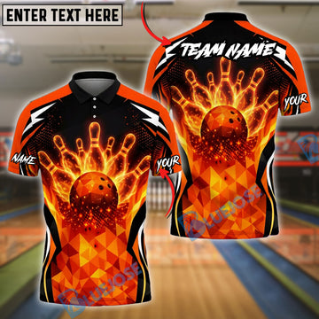 BlueJose Bowling And Pins Fire Strike Ball Explosion Pins Power Graphic Customized Name, Team Name 3D Shirt (4 Colors)
