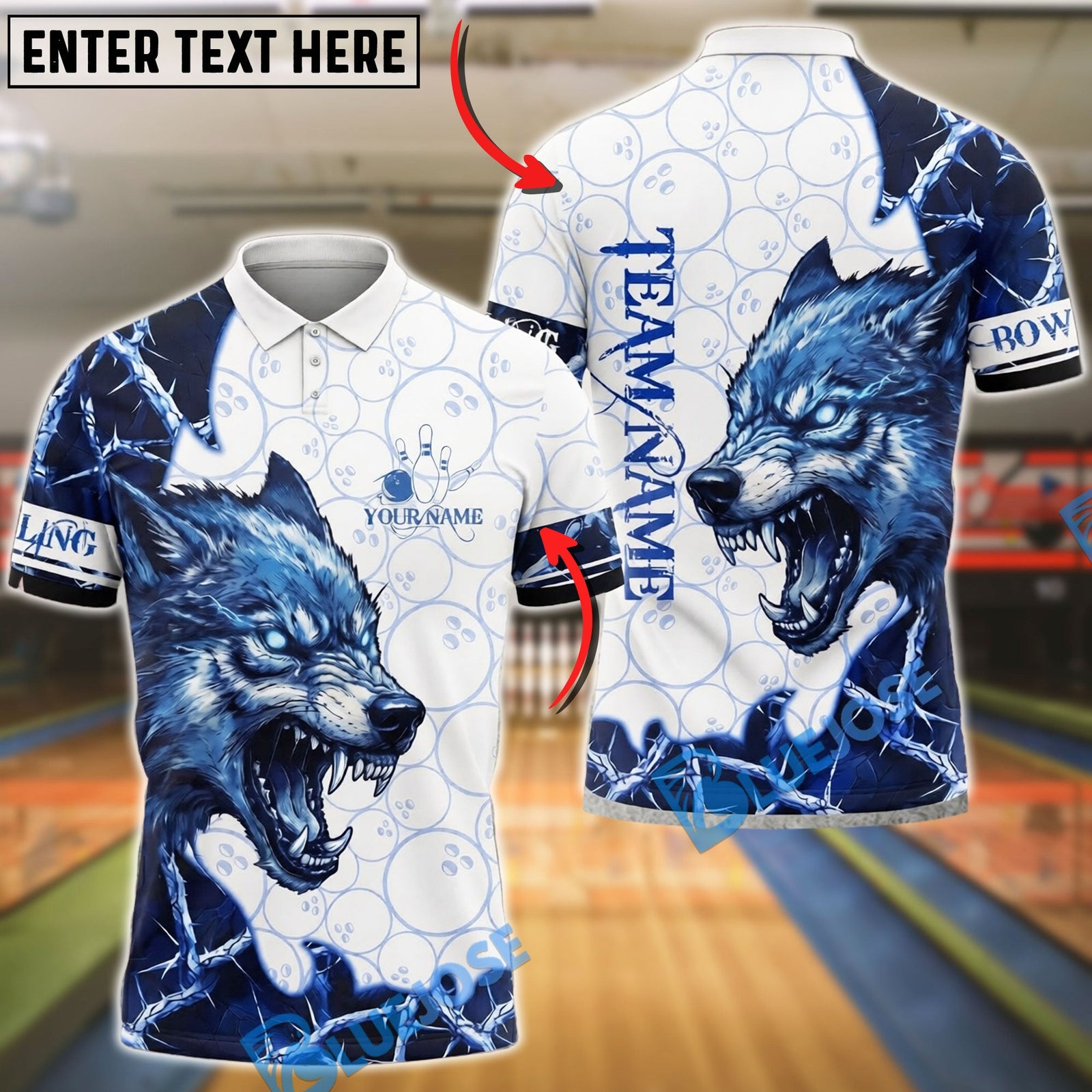 BlueJose Bowling And Pins Wolf Fierce Ice Animal Graphic Customized Name, Team Name 3D Shirt (4 Colors)