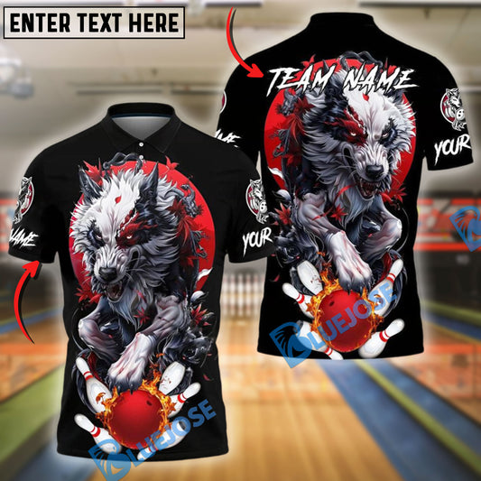 BlueJose Bowling And Pins Wolf With Dragon Pattern Customized Name And Team Name 3D Shirt (4 Colors)