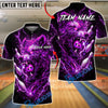 BlueJose Bowling And Pins Neon Wolf Lightning Galaxy Style Customized Name, Team Name 3D Shirt (4 Colors)