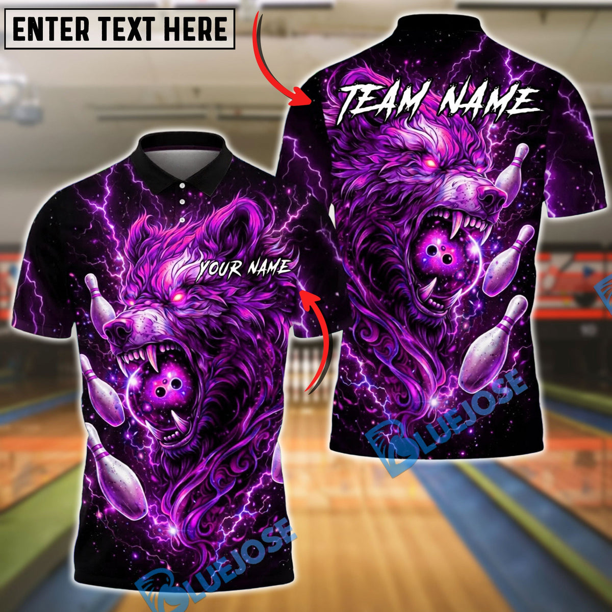 BlueJose Bowling And Pins Neon Wolf Lightning Galaxy Style Customized Name, Team Name 3D Shirt (4 Colors)