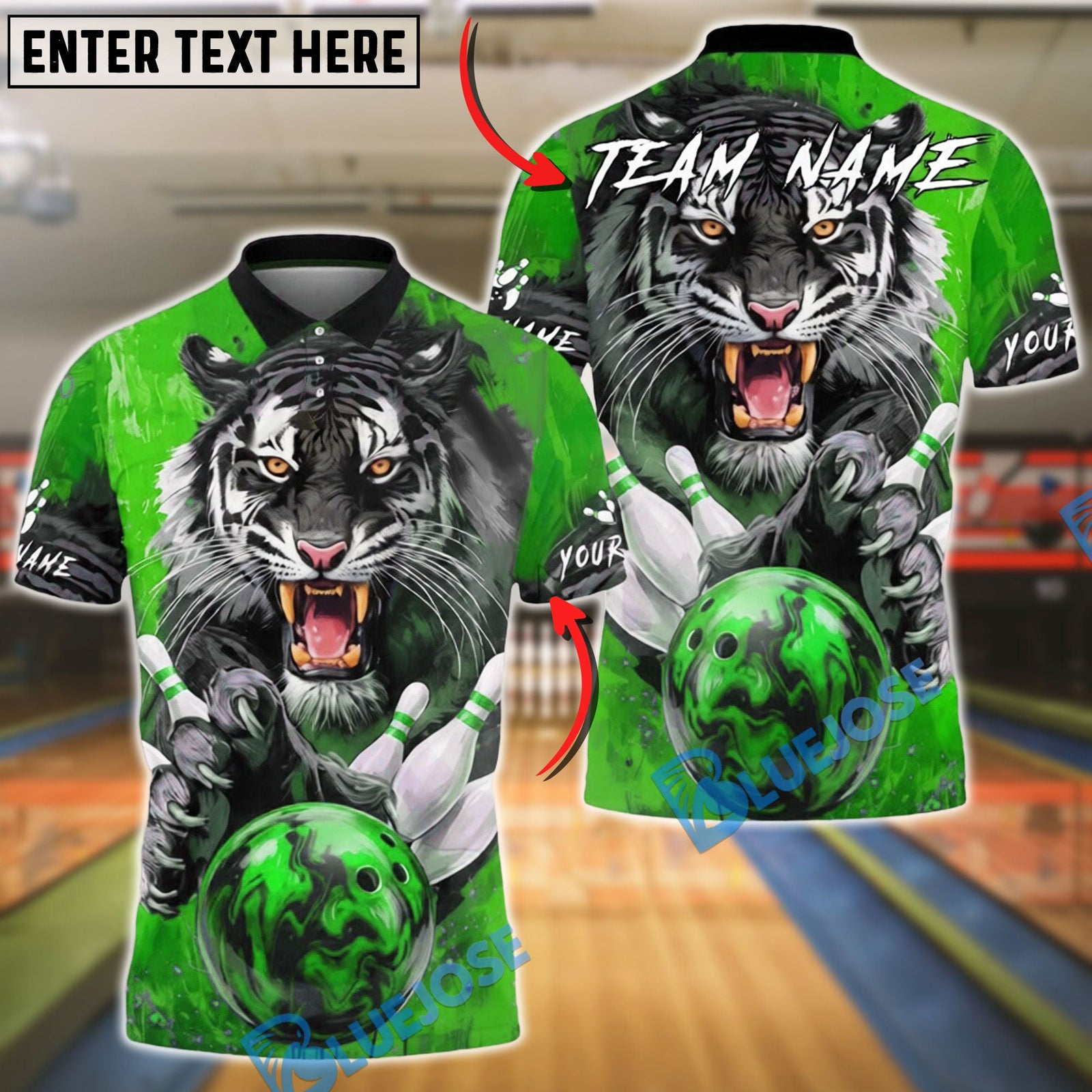BlueJose Bowling & Pins Fierce Gray Tiger Power  Customized Name, Team Name 3D Shirt (4 Colors)