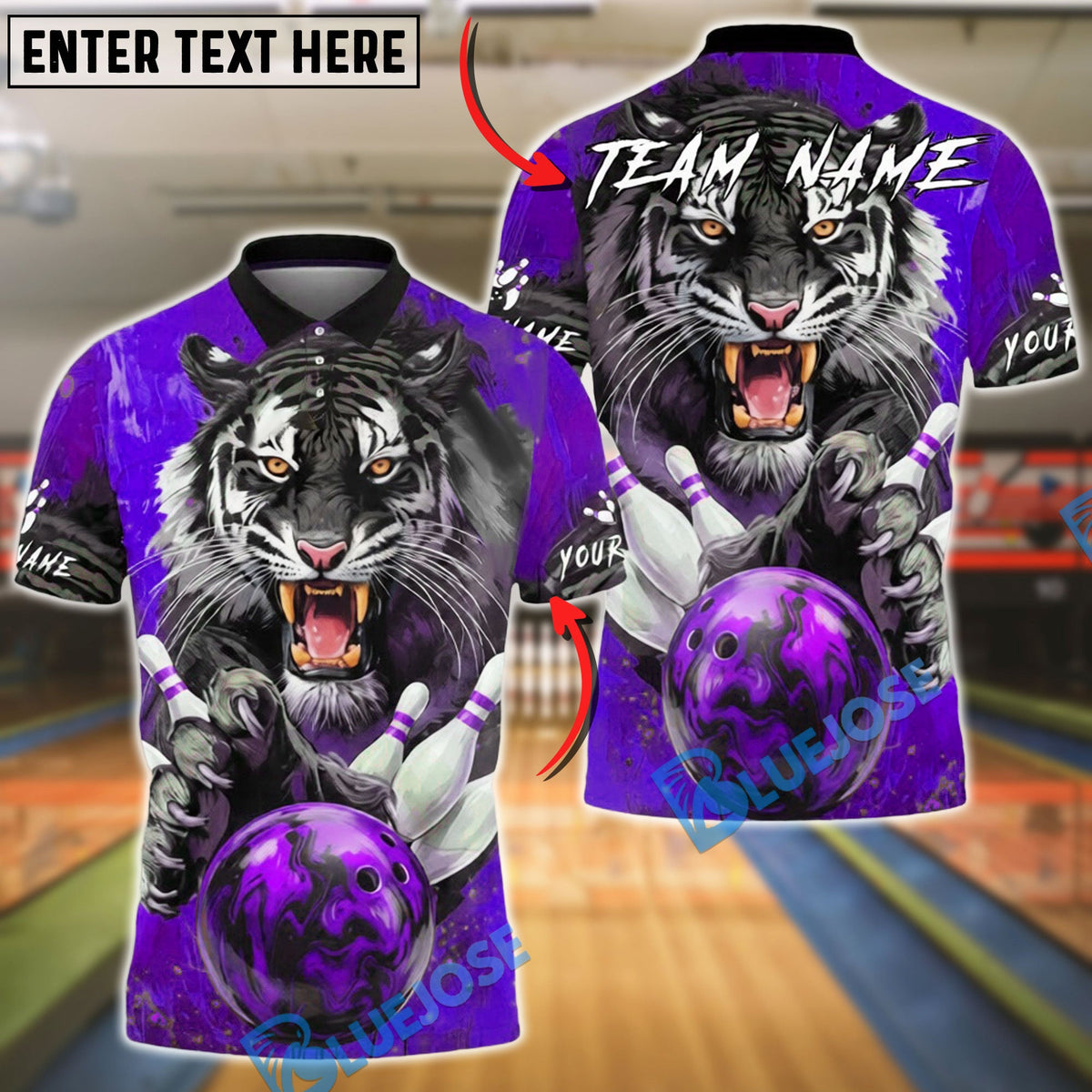 BlueJose Bowling & Pins Fierce Gray Tiger Power  Customized Name, Team Name 3D Shirt (4 Colors)