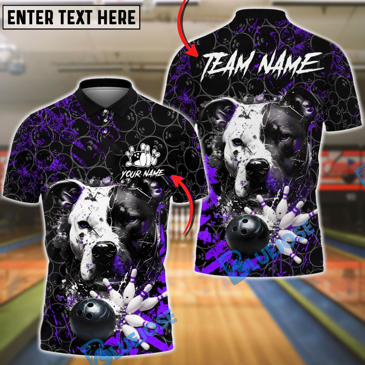 BlueJose Bowling & Pins Pitbull Strike Power Splash Customized Name, Team Name 3D Shirt (4 Colors)