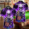 BlueJose Billiards Skull American Flag 8 Ball Dark Lightning Personalized Name Shirt (6 Colors)