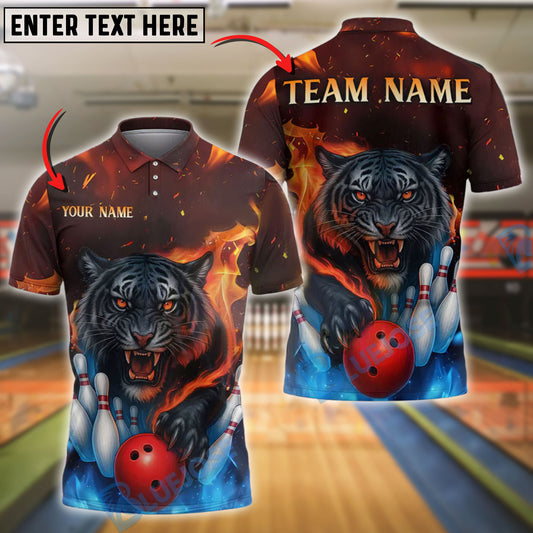 BlueJose Bowling Tiger Fire Strikes Personalized Name, Team Name 3D Shirt