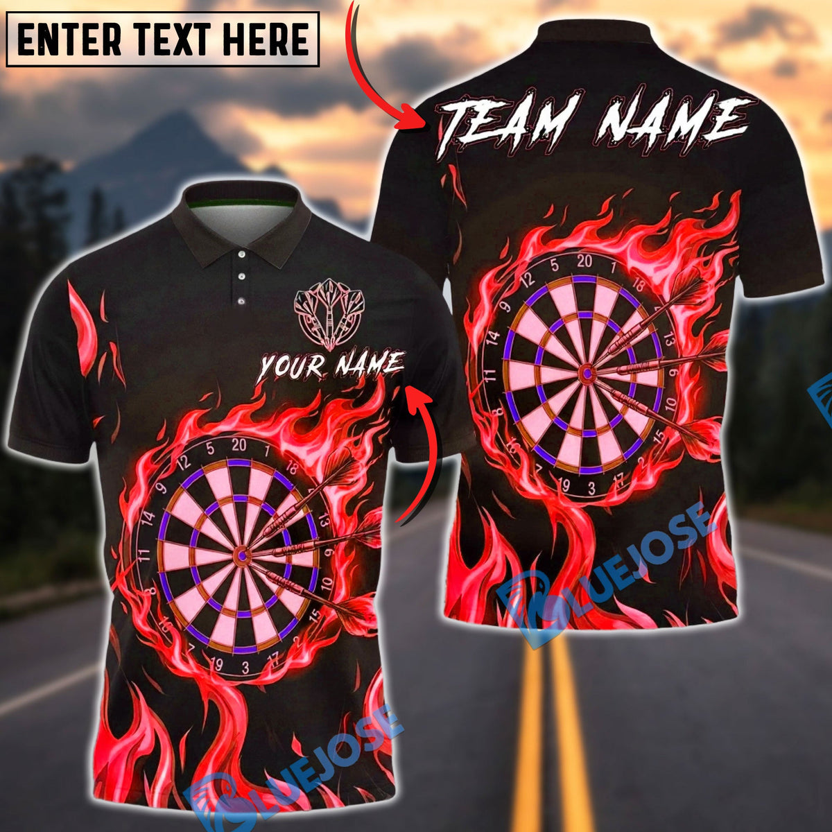 BlueJose Darts Neon Flame Dartboard Target Multicolor Options Personalized Name Shirt (4 Colors)
