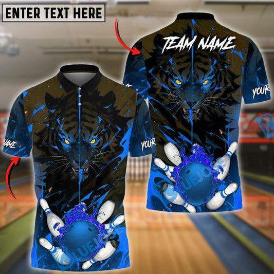 BlueJose Bowling And Pins Fiery Tiger & Striking Customized Name, Team Name 3D Shirt (4 Colors)