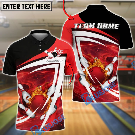 BlueJose Bowling & Pins Fire Strike Swirl Design Customized Name, Team Name 3D Shirt (4 Colors)