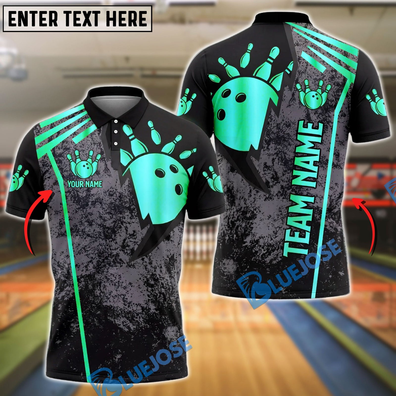 BlueJose Bowling And Pins Grunge Bowling Ball Team Style Customized Name, Team Name 3D Shirt (6 Colors)