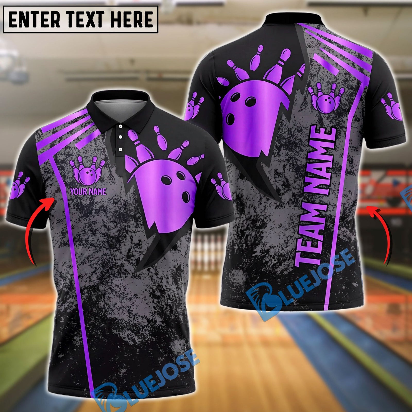 BlueJose Bowling And Pins Grunge Bowling Ball Team Style Customized Name, Team Name 3D Shirt (6 Colors)