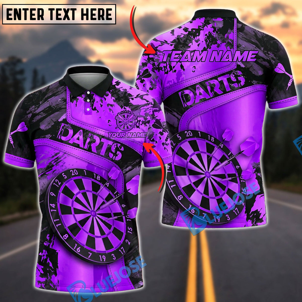 BlueJose Darts Gold Grunge Dartboard Graphic Personalized Name, Team Name Unisex Shirt (6 Colors)