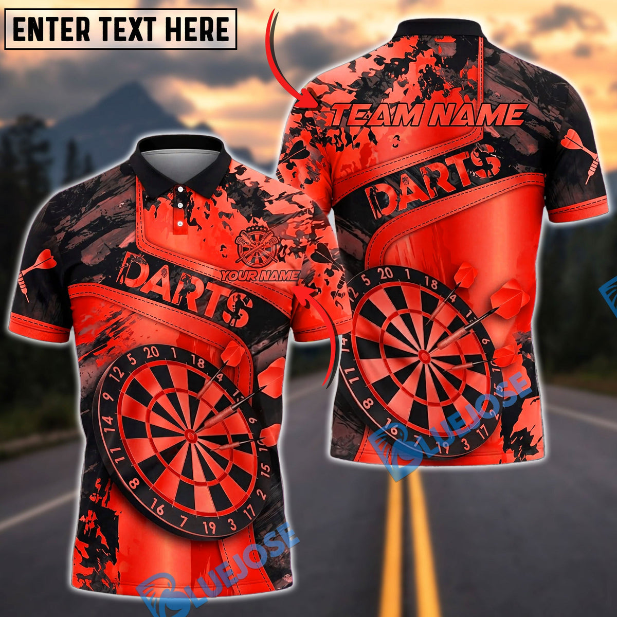 BlueJose Darts Gold Grunge Dartboard Graphic Personalized Name, Team Name Unisex Shirt (6 Colors)