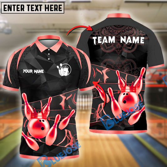 BlueJose Bowling And Pins Strike King Gold Flames Customized Name, Team Name 3D Shirt (4 Colors)