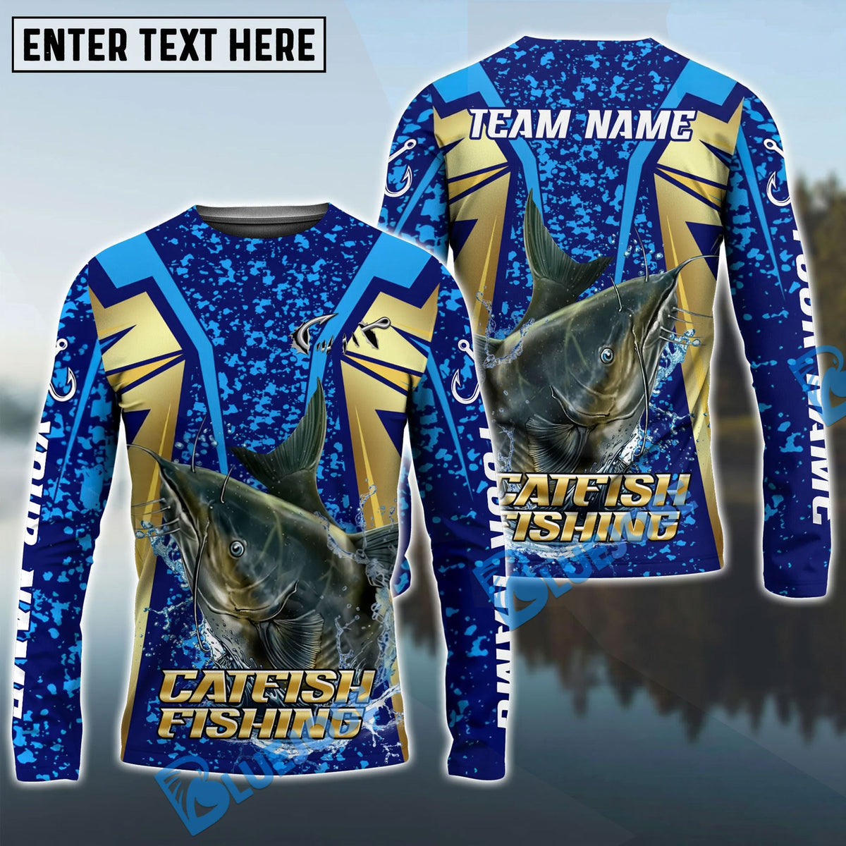 Bluejose Catfish Fishing Blue Gold Tournament Custom Name &amp; Team Name 3D Shirts