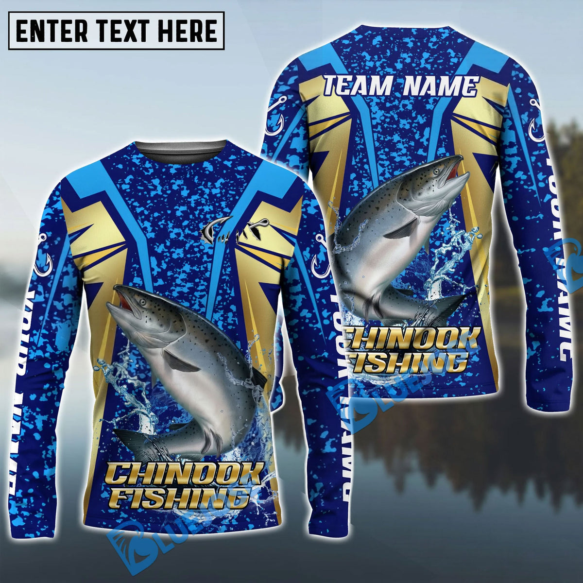 Bluejose Chinook Salmon Fishing Blue Gold Tournament Custom Name &amp; Team Name 3D Shirts