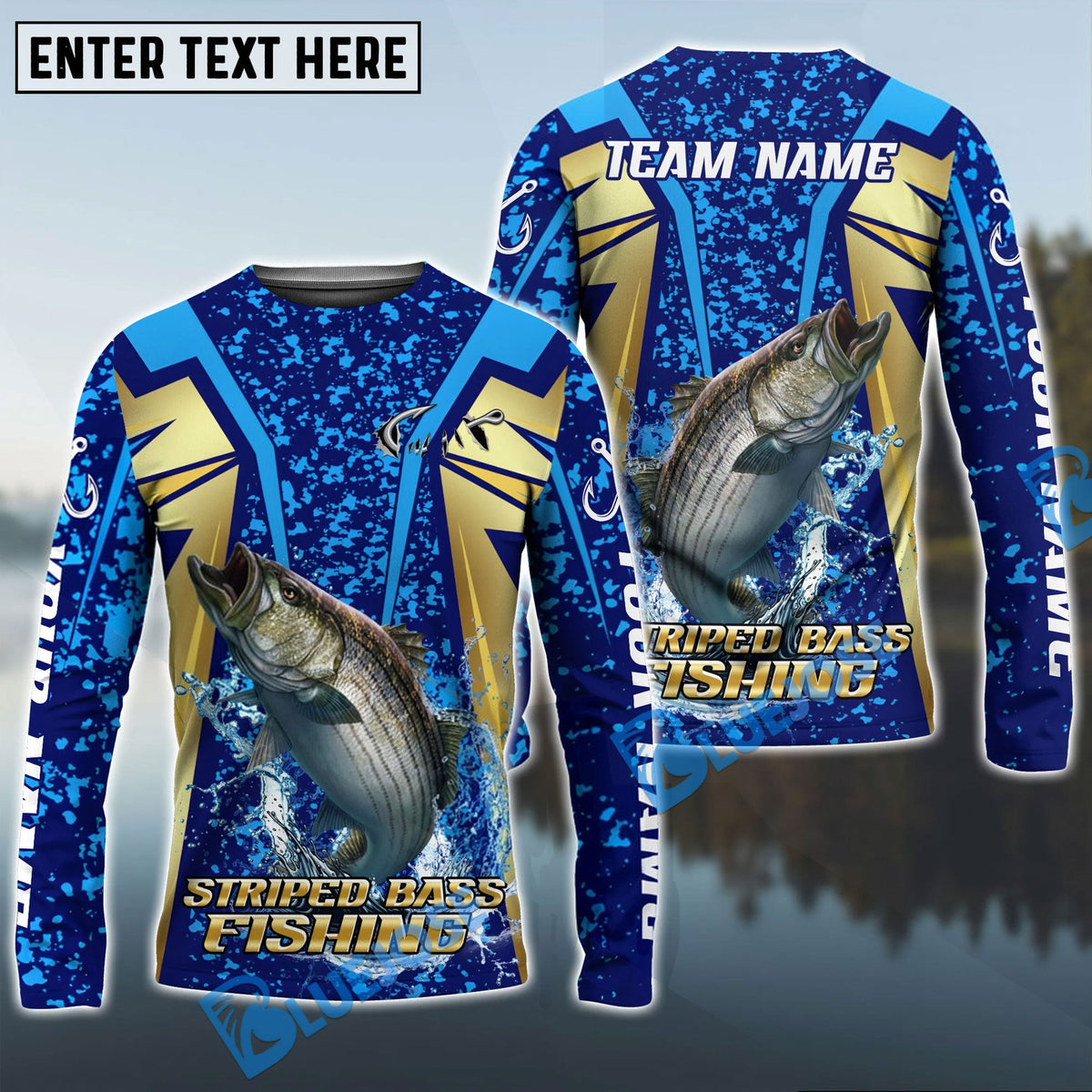 Bluejose Striped Bass Fishing Blue Gold Tournament Custom Name &amp; Team Name 3D Shirts