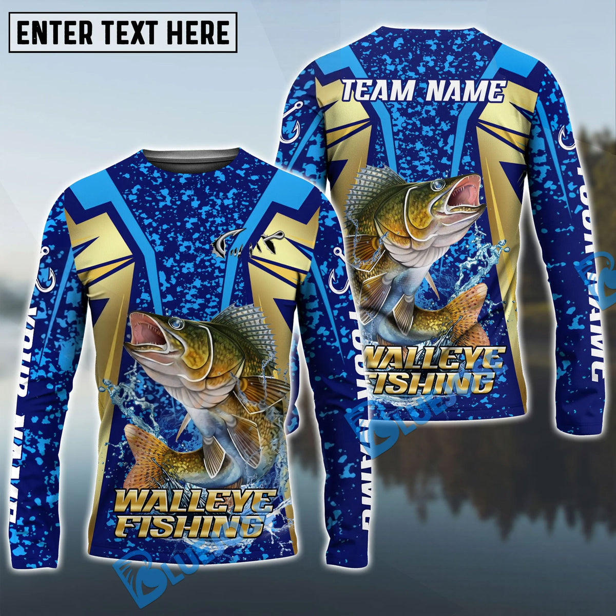 Bluejose Walleye Fishing Blue Gold Tournament Custom Name &amp; Team Name 3D Shirts