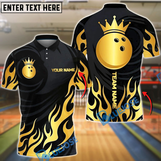 BlueJose Bowling And Pins Crown Golden Flames Customized Name, Team Name 3D Shirt (6 Colors)