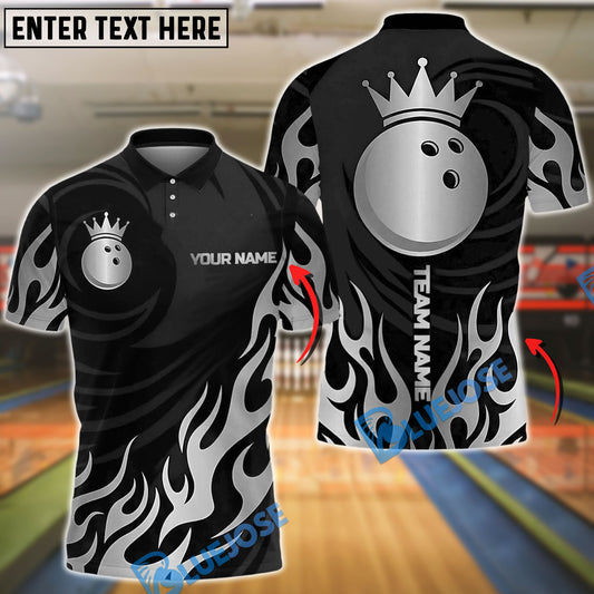 BlueJose Bowling And Pins Crown Golden Flames Customized Name, Team Name 3D Shirt (6 Colors)