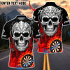 BlueJose Darts Skull Dartboard Red Flames Tribal Design Multicolor Options Personalized Name Shirt (4 Colors)