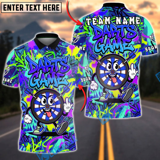 BlueJose Darts Game Dartboard Cartoon Graffiti Rainbow Multicolor Options Personalized Name Shirt (4 Colors)