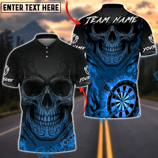 BlueJose Darts Skull Dartboard Fire Gradient Tribal Pattern Multicolor Options Personalized Name Shirt (4 Colors)