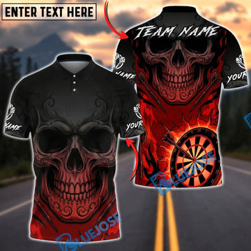BlueJose Darts Skull Dartboard Fire Gradient Tribal Pattern Multicolor Options Personalized Name Shirt (4 Colors)