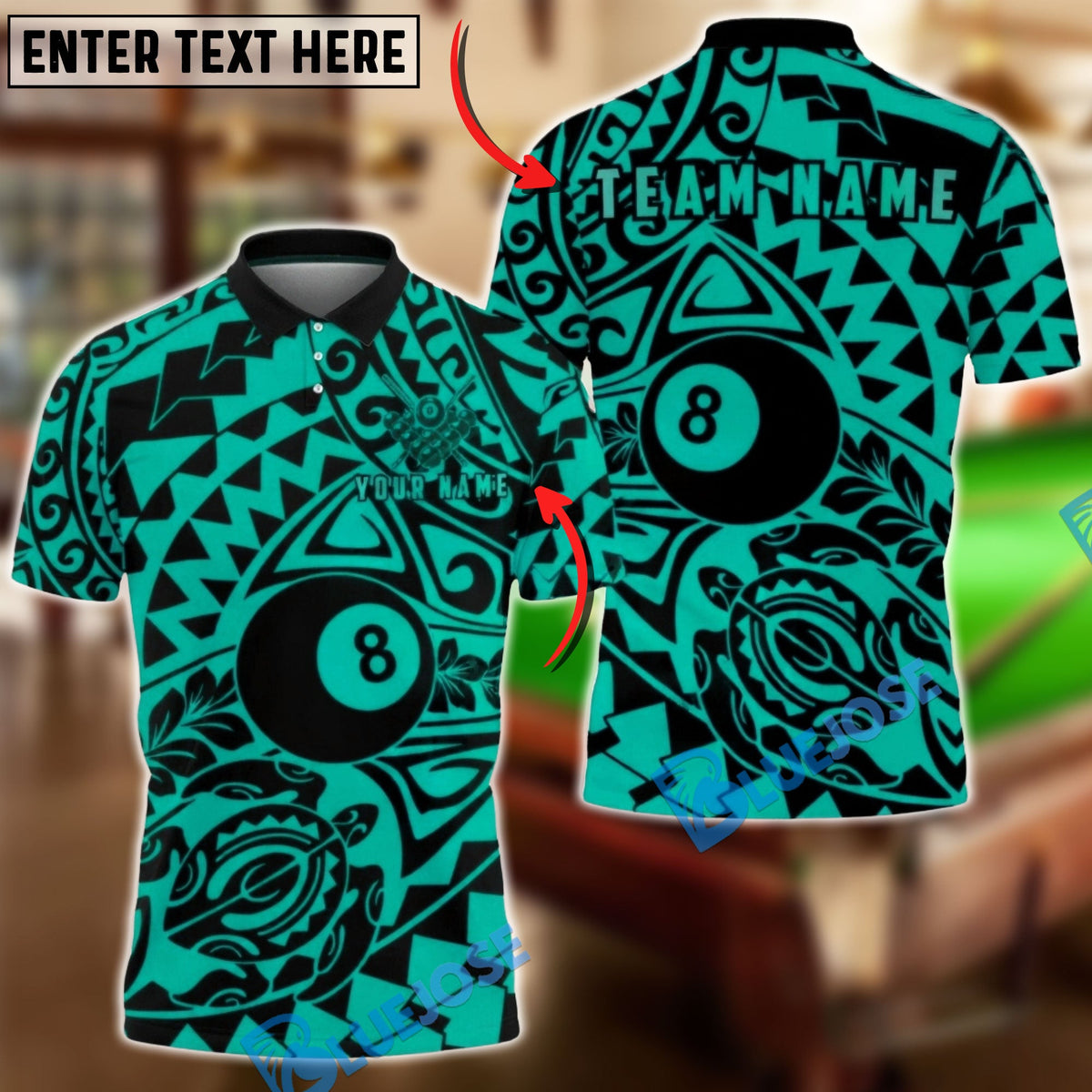 BlueJose Billiards Ball 8 Tribal Abstract Pattern Personalized Name Shirt (6 Colors)