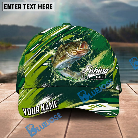 BlueJose Fishing Green Splash Strike Personalized Name Classic 3D Cap Personalized Cap (13 Breeds)