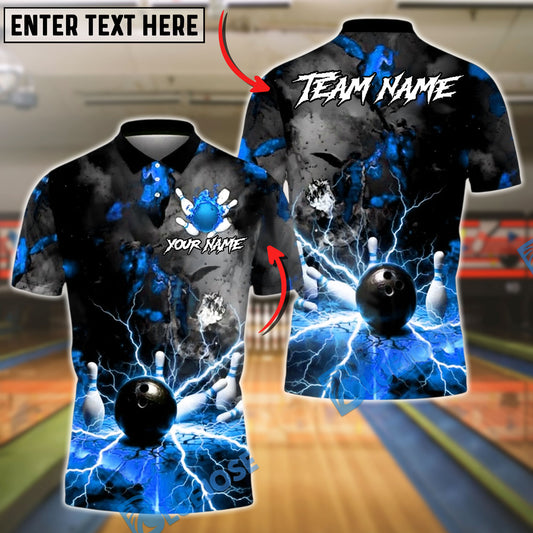 BlueJose Bowling And Pins Volcano Lava Explosion Lightning Customized Name, Team Name 3D Shirt (4 Colors)