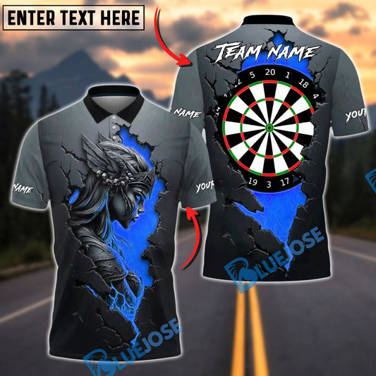 BlueJose Darts Dartboard Fire Valkyrie Cracked Lava Stone Personalized Name, Team Name Unisex Shirt (4 Colors)