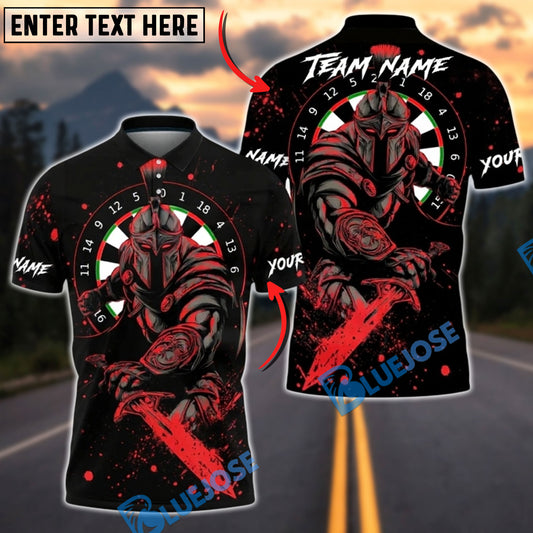 BlueJose Darts Dartboard Spartan Warrior Blood Slash Personalized Name, Team Name Unisex Shirt (4 Colors)