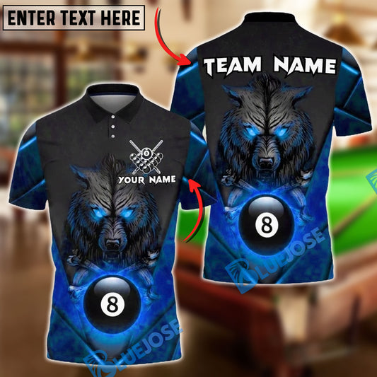 BlueJose Billiards Ball 8 Pool Wolf Flame Personalized Name, Team Name Unisex Shirt (4 Colors)