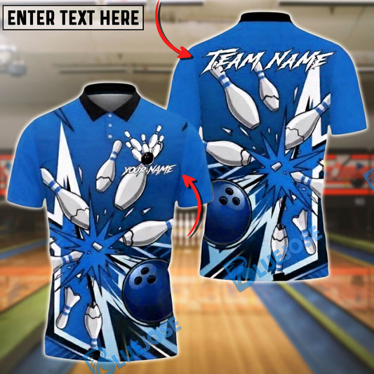 BlueJose Bowling And Pins Comic Pop-Art Strike Customized Name, Team Name 3D Shirt (4 Colors)