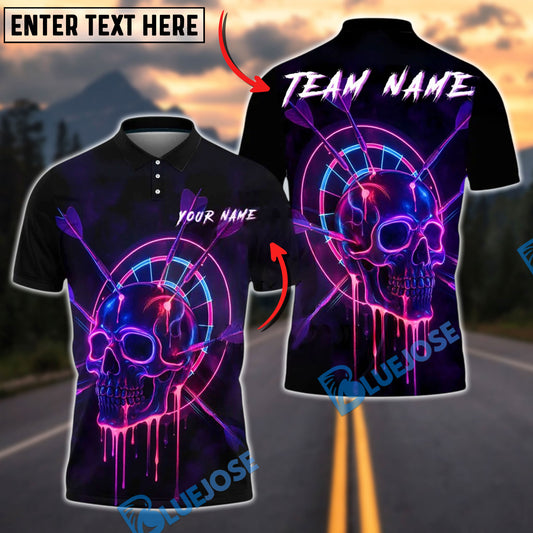 BlueJose Darts Neon Skull Arrows Dartboard Personalized Name, Team Name Unisex Shirt (4 Colors)