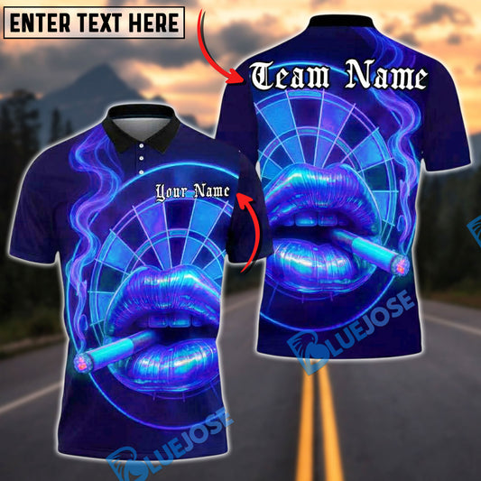 BlueJose Darts Neon Lips Smoke Personalized Name, Team Name Unisex Shirt (4 Colors)