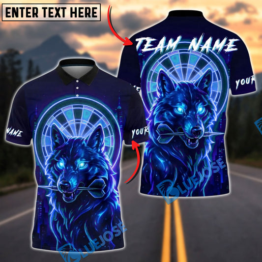 BlueJose Darts Neon Wolf Dart Glow Personalized Name, Team Name Unisex Shirt (4 Colors)