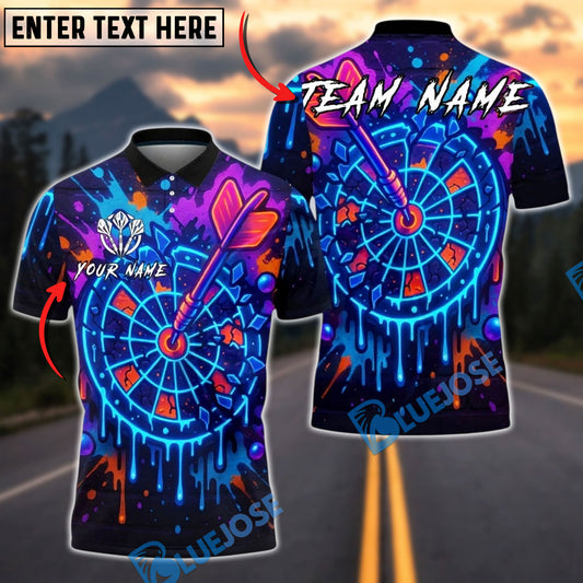 BlueJose Darts Neon Graffiti Dartboard Splash Personalized Name, Team Name Unisex Shirt (4 Colors)